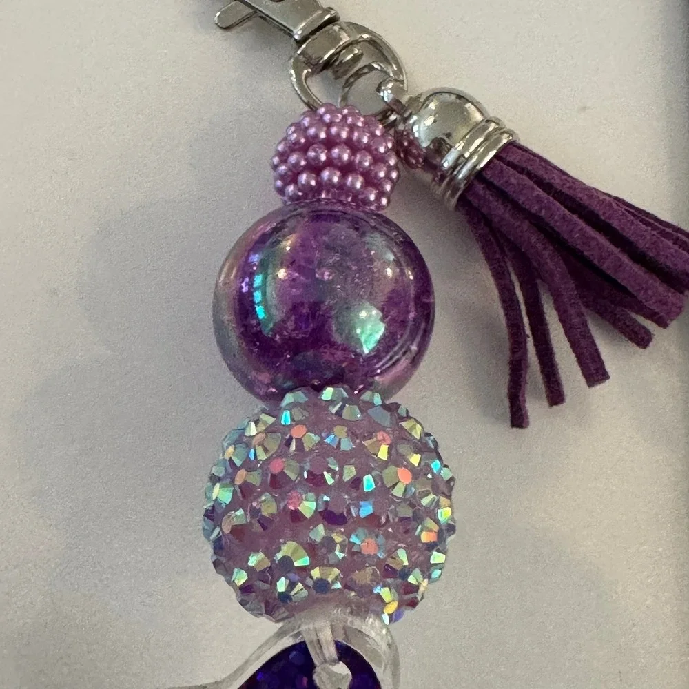 Purple Butterfly‎ Bow Beaded Tassel Keychain Charm Bling Sparkle